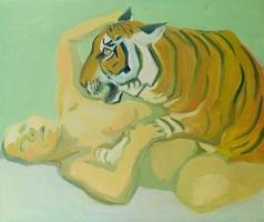 maria lassnig mit einem tiger schlafen